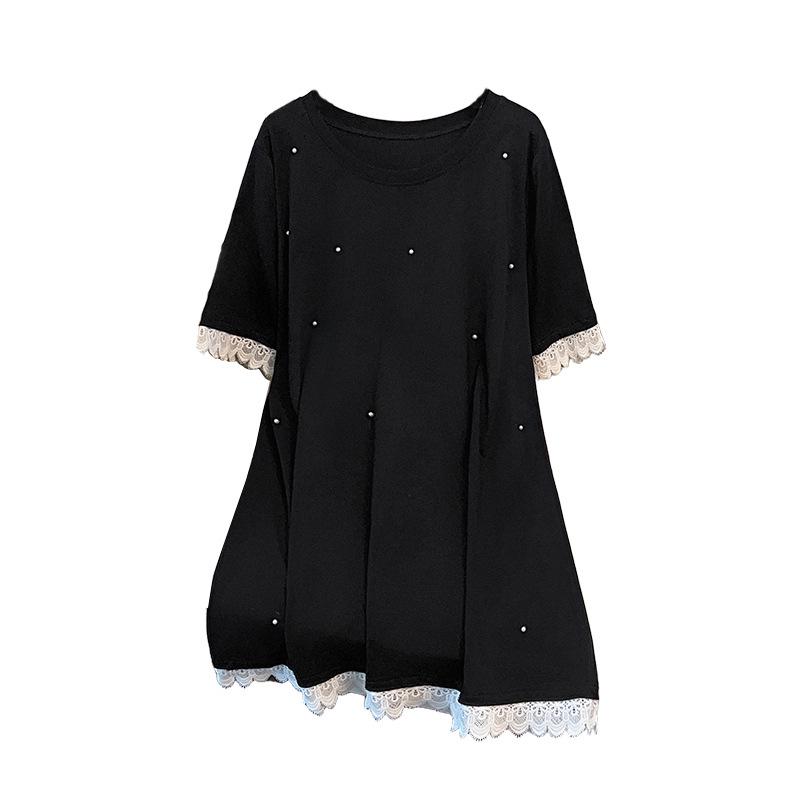Plus Size Slimming Loose Round Neck Mid-Length Short-Sleeve Women's T-Shirt 7010 (200-350 Jin)