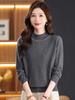 Women's 100% Wool Rhinestone Semi-High Neck Sweater – Fashionable Knitted Base Shirt for Autumn and Winter, Ideal for Middle-Aged and Elderly Mothers