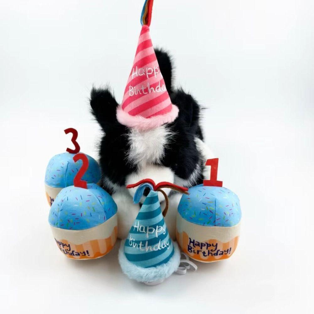 Adjustable Pet Birthday Hat Plush Cone Birthday Hats Striped Celebration Hat Holiday Decoration