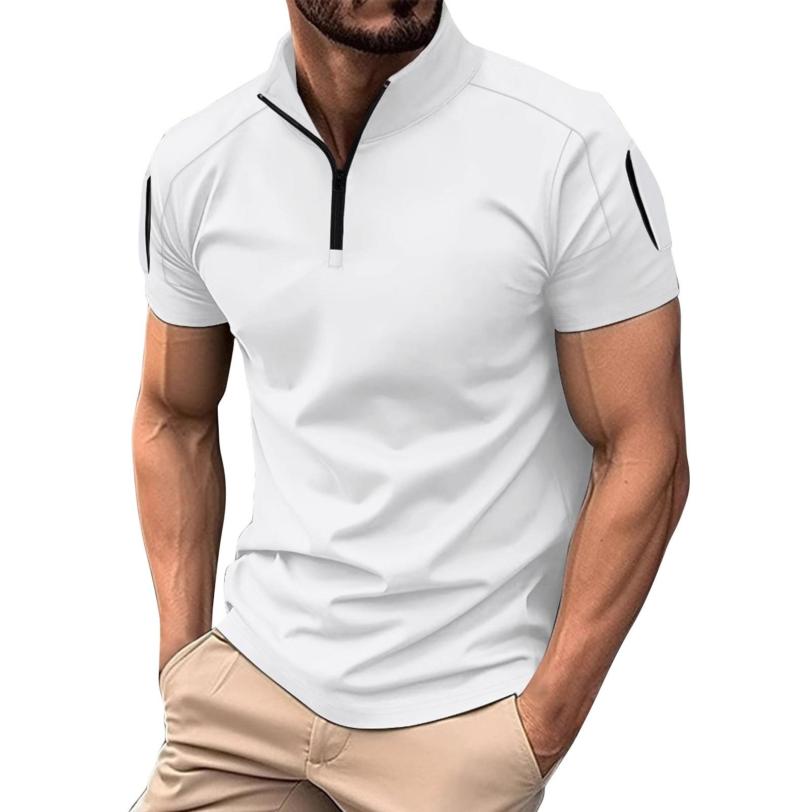 

Чоловіча повсякденна модна сорочка з короткими рукавами та кишенями на блискавці, коміром-стійкою та кишенями