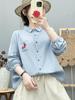 Women's Double-Layer Long-Sleeve Cotton Shirt - Fashionable, Artistic Style with Small Horse Embroidery, Year of the Horse Red.