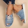 Women's Slippers Lace Up Flat Denim Beach Fish Mouth Shoes Casual Design Comfortable Femme Zapatillas Plus Size 36~43