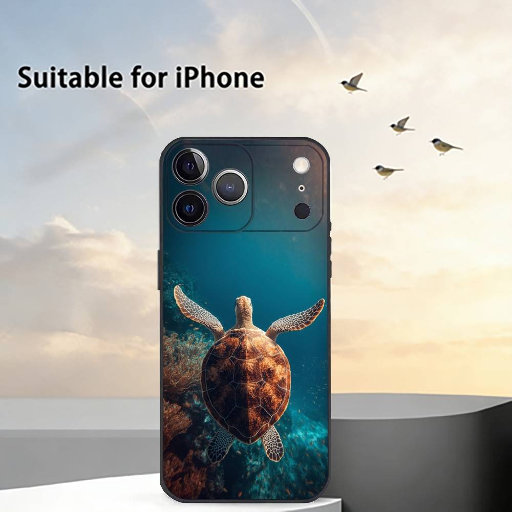 Cute Little T-Turtle Phone Case For iPhone 17, 16,15,14,13,12,11 Plus,Pro Max, Others Soft Black Cover