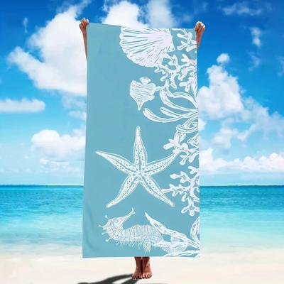 Stylish Seaside Sea Creature Prints Beach Towel, Light Blue Microfiber Quick Dry for Summer Fun