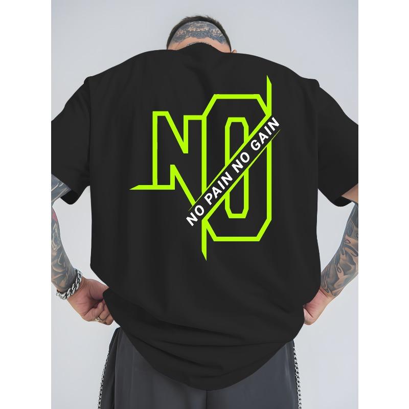 

NO PAIN NO GAIN Summer Outdoor Sports and Casual Large-size Short-sleeved T-shirts, Men s Trendy Fashion Prints, Loose Base Shirts XL чорний