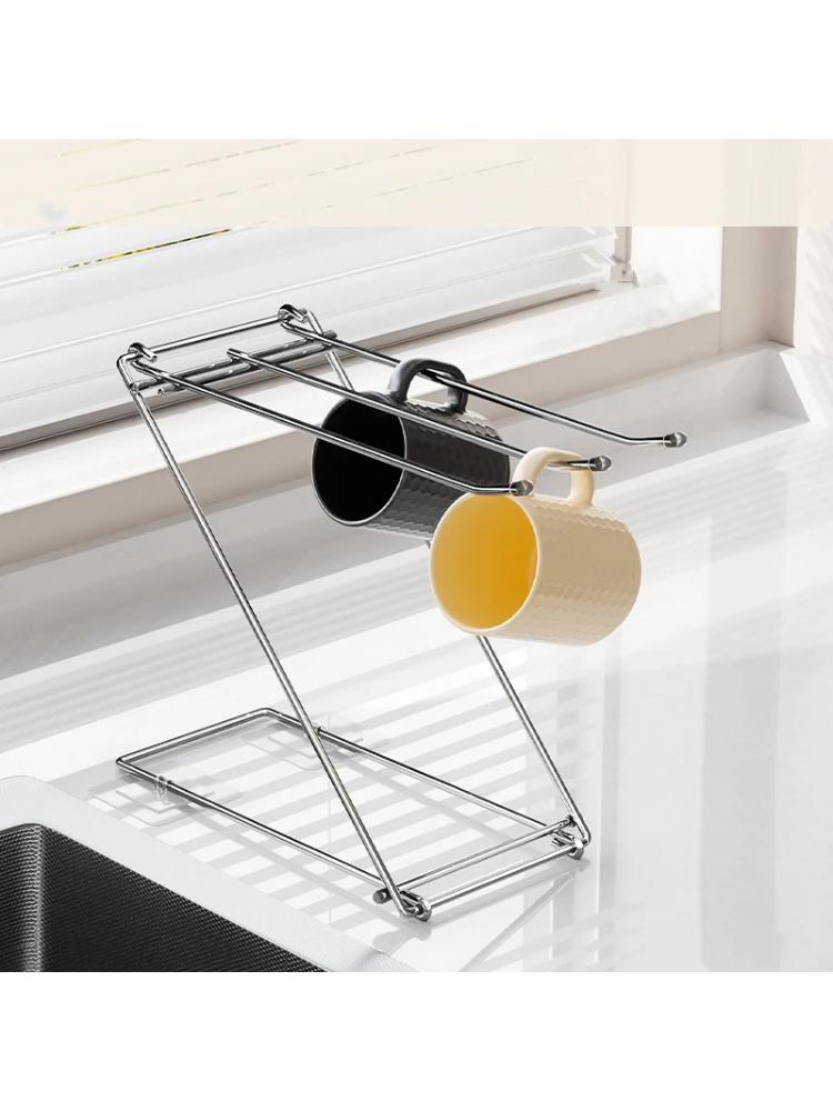 HeMu Foldable Z-shaped Hand Towel Stand, Stainless Steel Countertop Towel Rack for Kitchen Sink, Bathroom & Vanity Organization