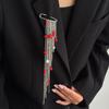 Love Heart Beaded Tassel Chain Brooch Multi-Layer Chain Pin Crystal Seed Bead Exaggerated Brooch