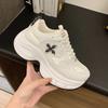 New Cross Pattern Platform Daddy Shoes Women's Height and Slimming Sports Casual White Shoes Leather Casual Shoes