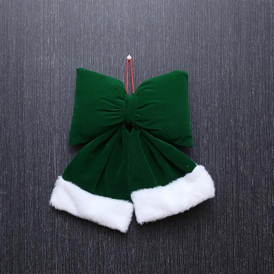 Velvet Christmas Bows Stuffed Plush Xmas Hanging Bows Ornament with Fluffy White Fur Trim for Holiday Tree Garland Fireplace Decoration
