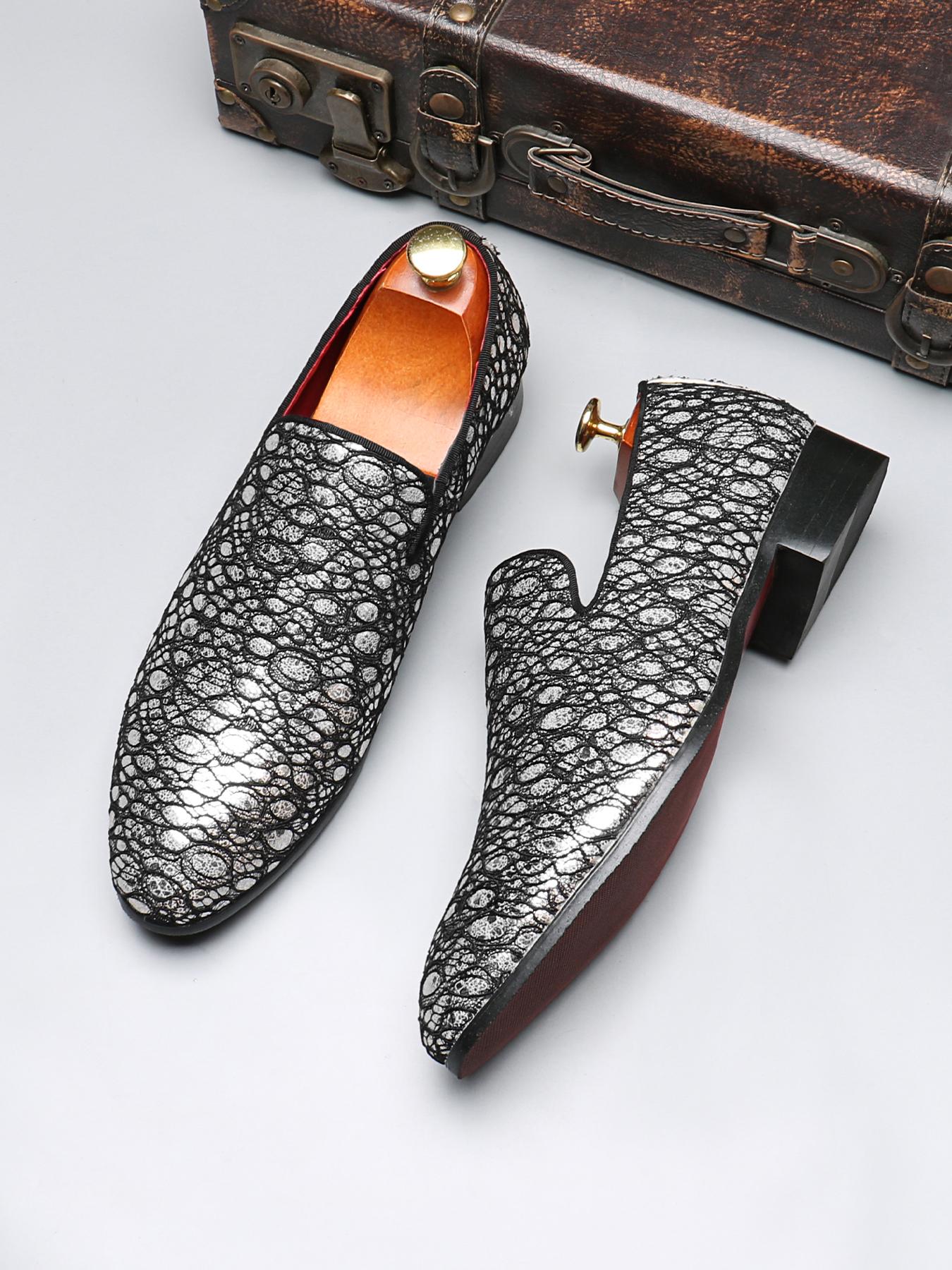 

Роскошные кожаные туфли для мужчин, свадебные вечеринки, ночные клубы, принтованные модные мужские классические лоферы, мокасины, мужские туфли на плоской подошве для вождения на открытом воздухе 39 серебряный