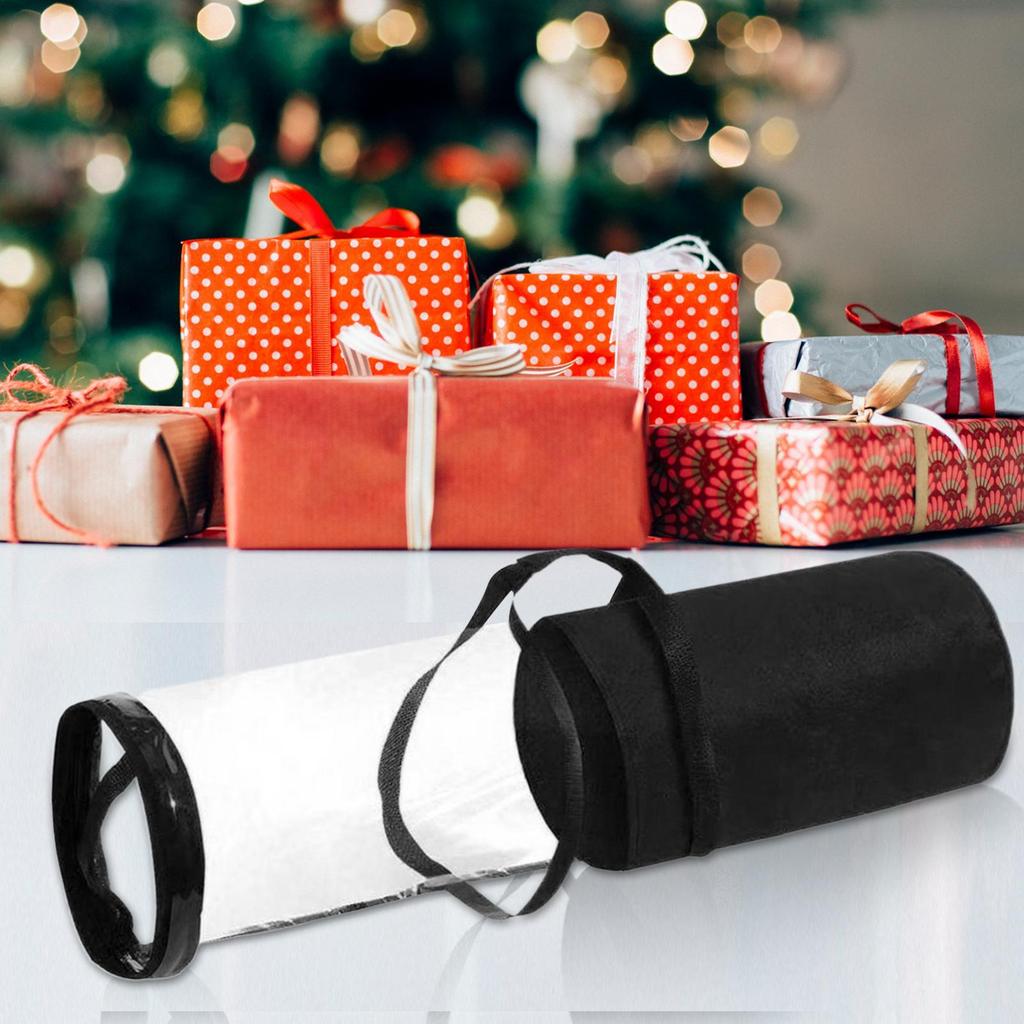Wrapping Paper Holder Paper Roll Holder Christmas Decor Organizer With Zipper Transparent Holiday Decoration Box For Strap