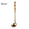 Heat Resistant Bamboo Handle Spoons Stainless Steel Hot Pot Spoon/Colander, Handles Comfortable Grip Soup Spoon, Easy Cleaning Mirror Polished Serving
