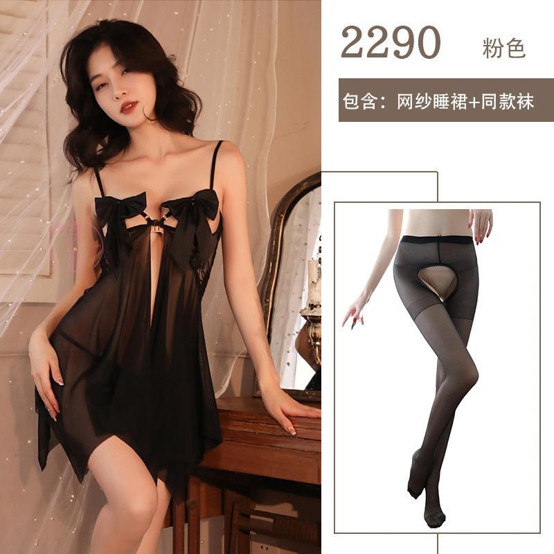 Sexy pure sex underwear bow perspective breast sex clothes sharding suspenders