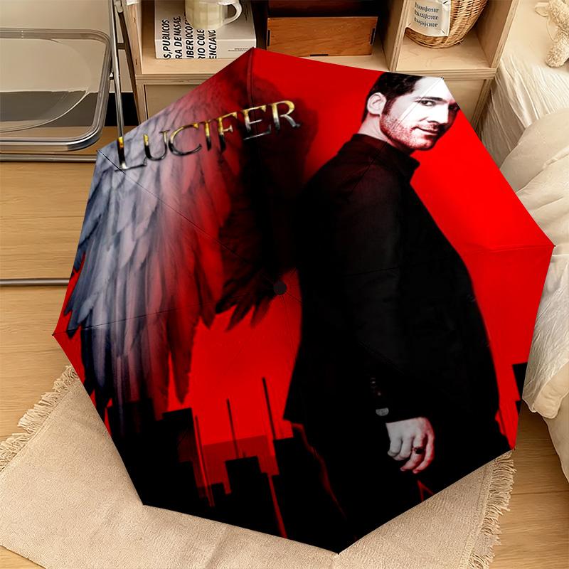 Lucifer Supernatural Drama Poster Automatic Umbrella Suitable Travel Portable Umbrella Outdoor Sun Shading Umbrella Gift Daily Essentials