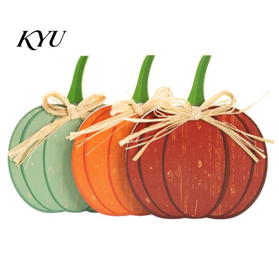 Fall Tiered Tray Decorations 3Pcs Autumn Pumpkin Ornaments, Rustic Wooden with Hemp Rope Bow Pastoral Style Room Decor Table for Farmhouse Seasonal