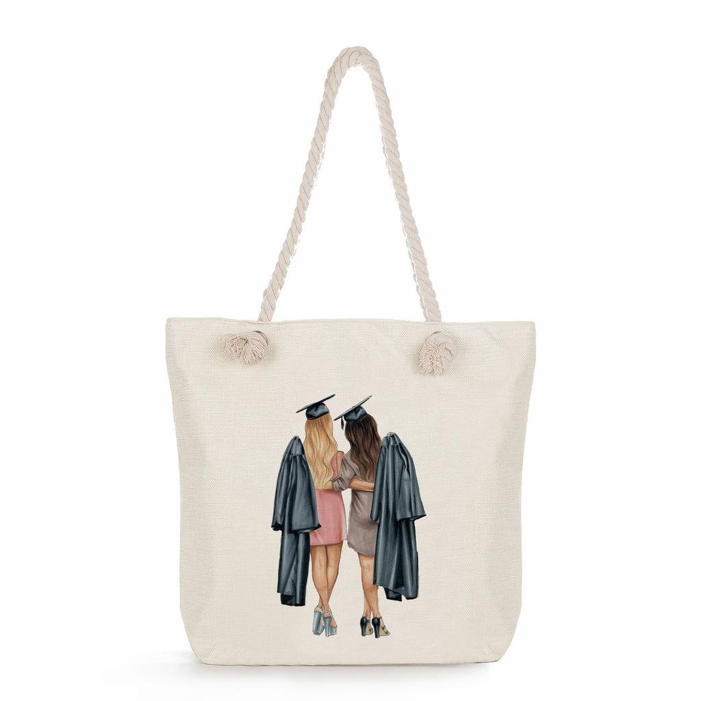 Sisters Print Thick Rope Single-shoulder Beach Bag 7275 CLE