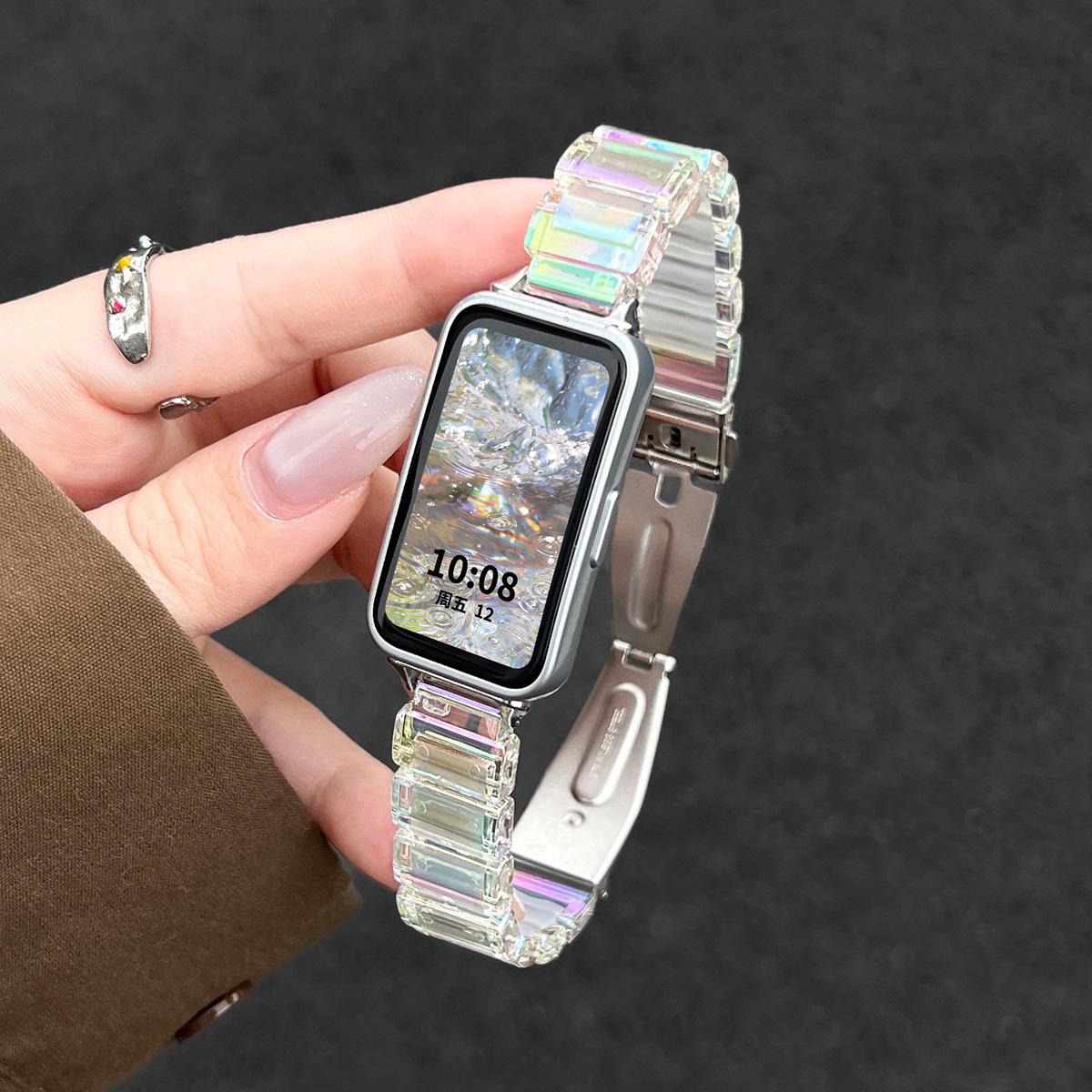 

Летний ремешок для Huawei Band 10: Новый стиль Имитация Керамики Смола Силикон с Совместимостью 9/8 NFC Huawei Band 7/7nfc with 2 Screen Protectors