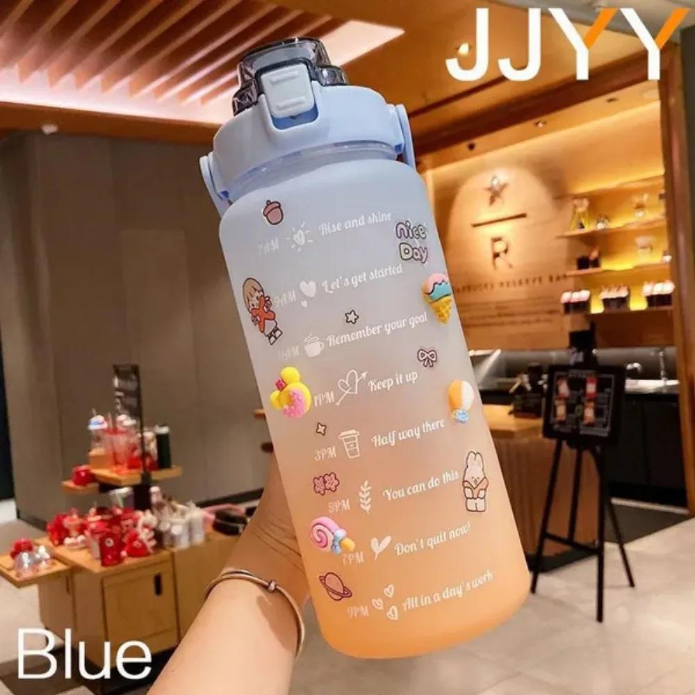 2000ML Large Capacity Water Bottle with Time Marker Plastic Motivational Water Bottle Drinking Bottle for Gym Sports Outdoor