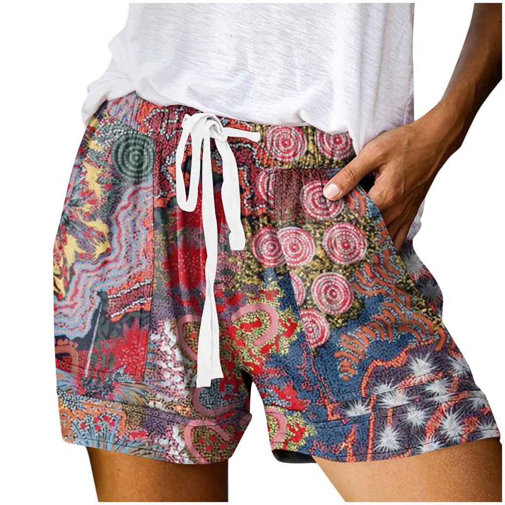 Women's Summer High-Waisted Lace-Up Loose Bohemian Print Casual Shorts