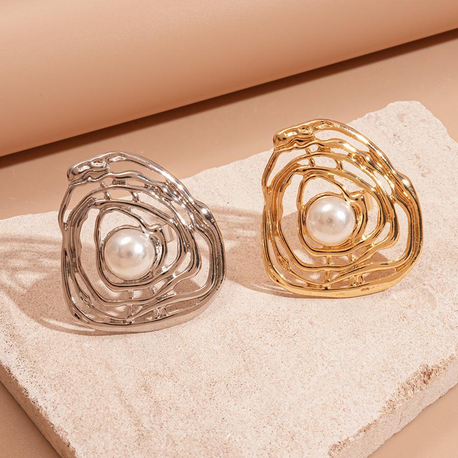 Imitation Pearl Irregular Hollow Round Open Ring Personalized Jewelry
