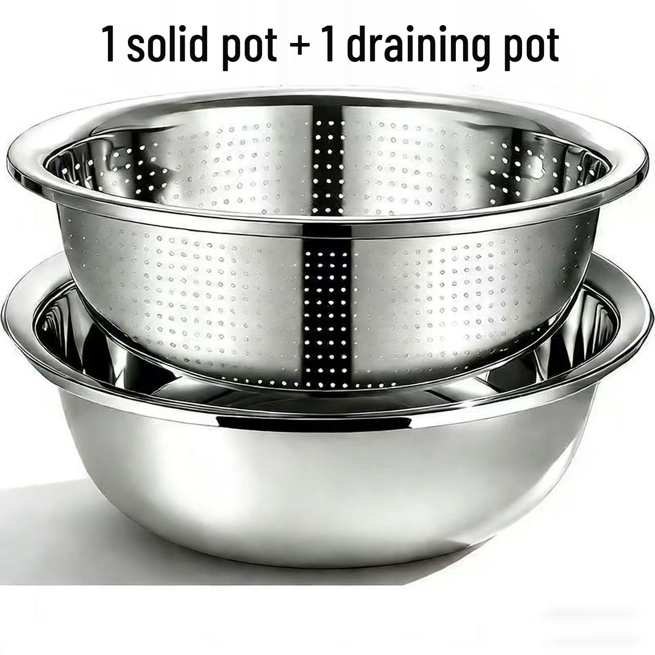 Stainless Steel Multi-Purpose Round Basin for Dough Kneading, Rice Sieving, Draining, and Washing 20cm Solid Basin