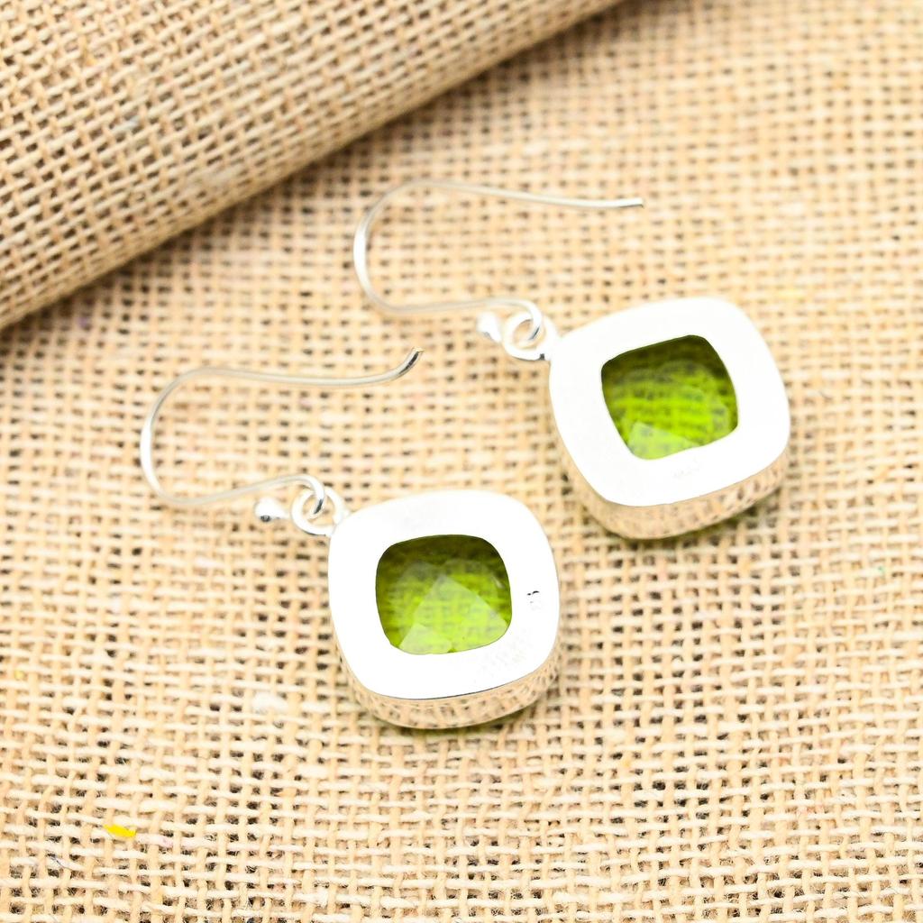 Peridot-Edelstein, handgefertigt, 925er-Sterlingsilber, Schmuckohrringe für Frauen
