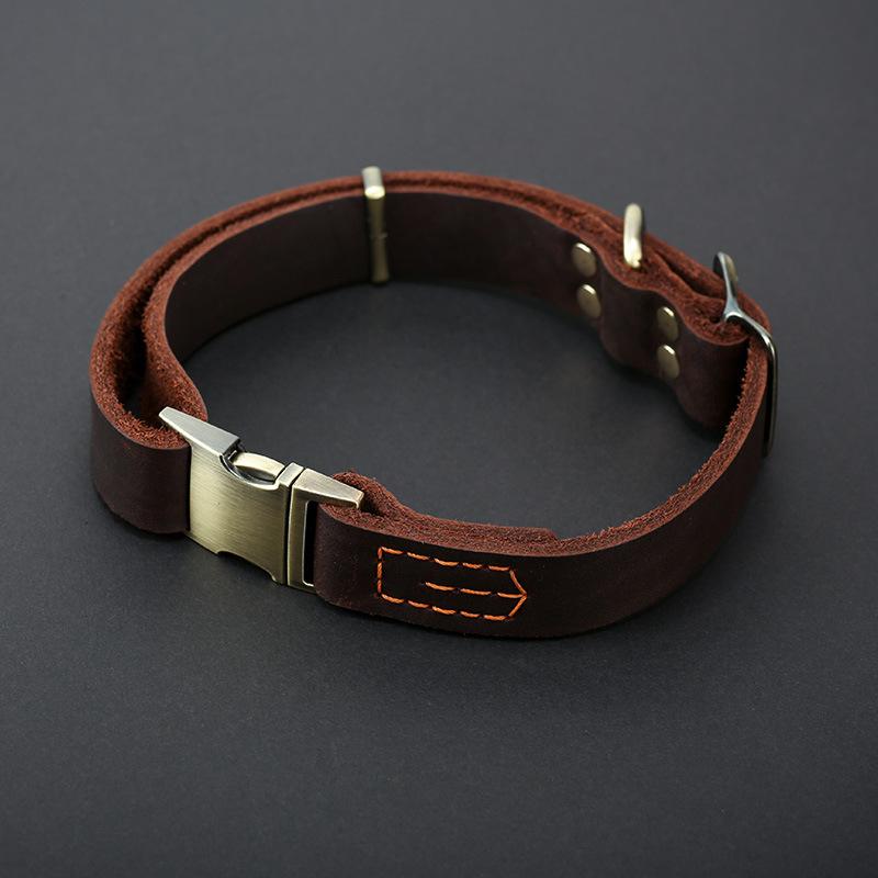 Quick Insert Buckle Head Layer Cowhide Dog Collar Small Dog Medium and Large Dog Neck Cover Corgi Dog Collar