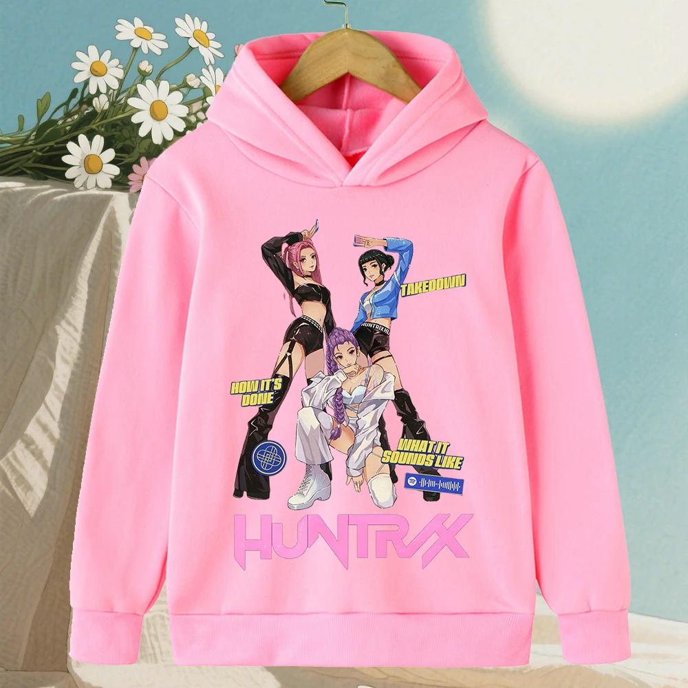 Korean KPop Devil Hunter Cartoon Girl Hooded Sweatshirt Warm Children's Wave Fashion Casual Top Casual Girls' Clothing