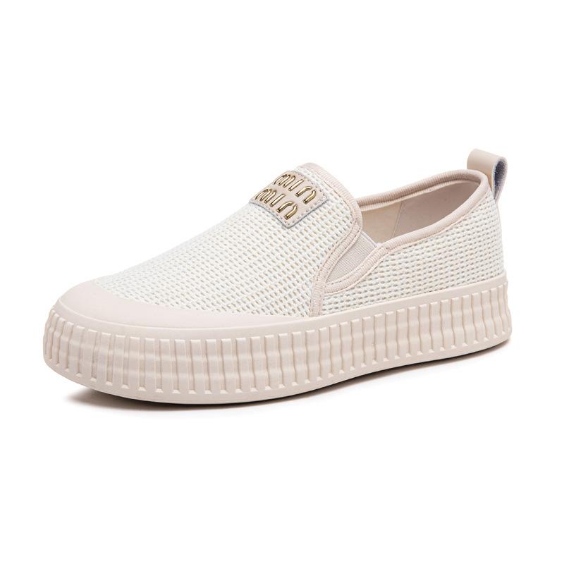 

Summer flat bottom new versatile student soft bottom non-slip casual breathable flat bottom lazy shoes 40 бежевий