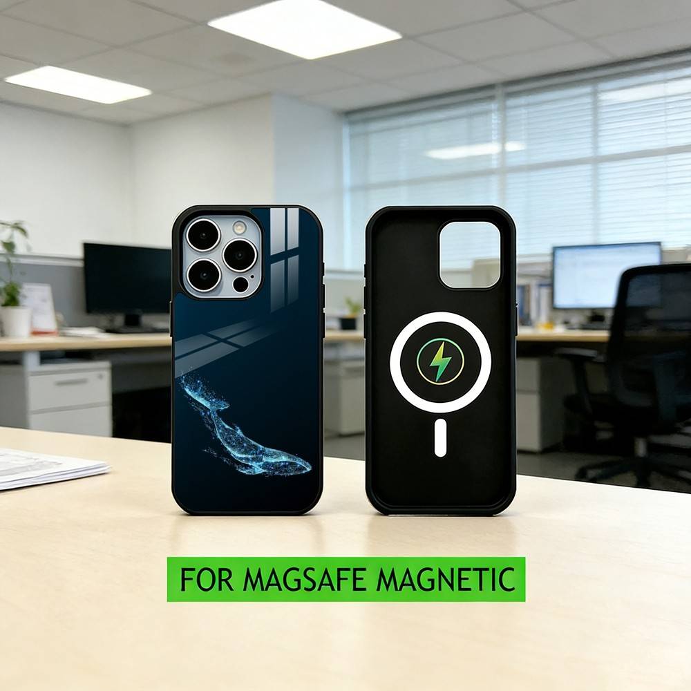 Line W-Whale Phone Case For iPhone17,16,15,14,13,12,11 Plus,Pro Magnetic For Magsafe Wireless Charging