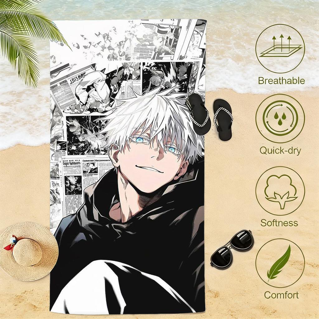 Jujutsu Kaisen Gojo Satoru Telo da Spiaggia Anime Microfibra Asciugatura Rapida Morbido Delicato sulla Pelle Asciugamano Sportivo per Palestra Accessori da Spiaggia alla Moda