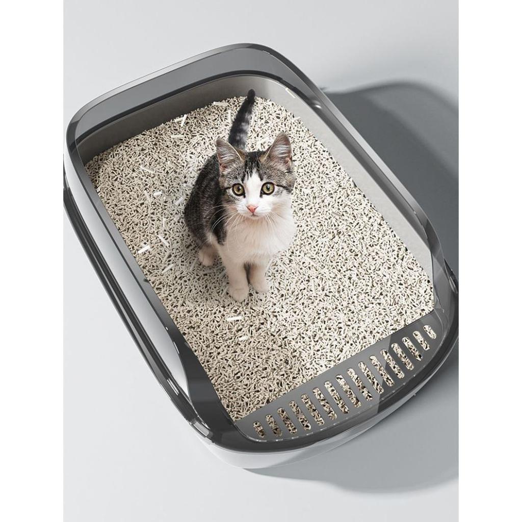 Cat Litter Box Semi with High Sides Enclosed Odor Resistant Anti Spill Removable Open Top Cat Litter Tray with Scoop