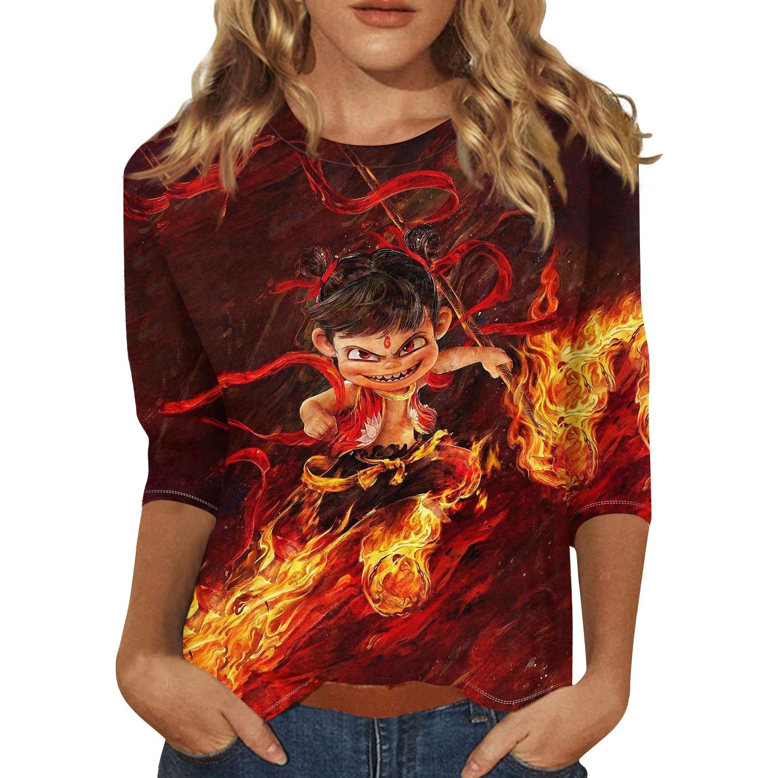 

Женская мода свободный повседневный топ с семью рукавами и круглым вырезом XL винный