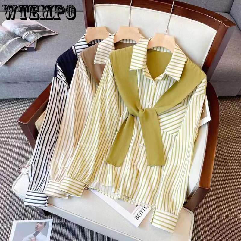 Vertical Striped Shirt for Women Spring Women's Loose Collared Long Sleeved Top