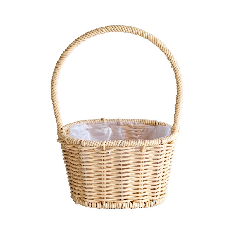 Cesta tejida de ratán artificial: Bolso Creativo con Arreglo Floral y de Regalo
