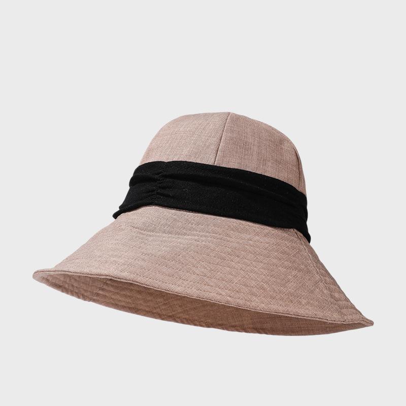 Cotton Linen Lightweight Breathable Fisherman Hat Women's Summer Color-Matching Pleated Sunshade Hat