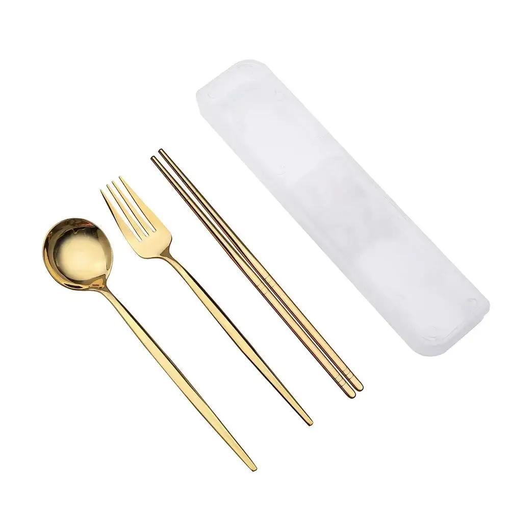 New Spoon Fork Chopsticks Set Storage Box Tableware Coffee Snack Fruit Dessert Portable Spoon Fork Chopstick Set Stainless Steel