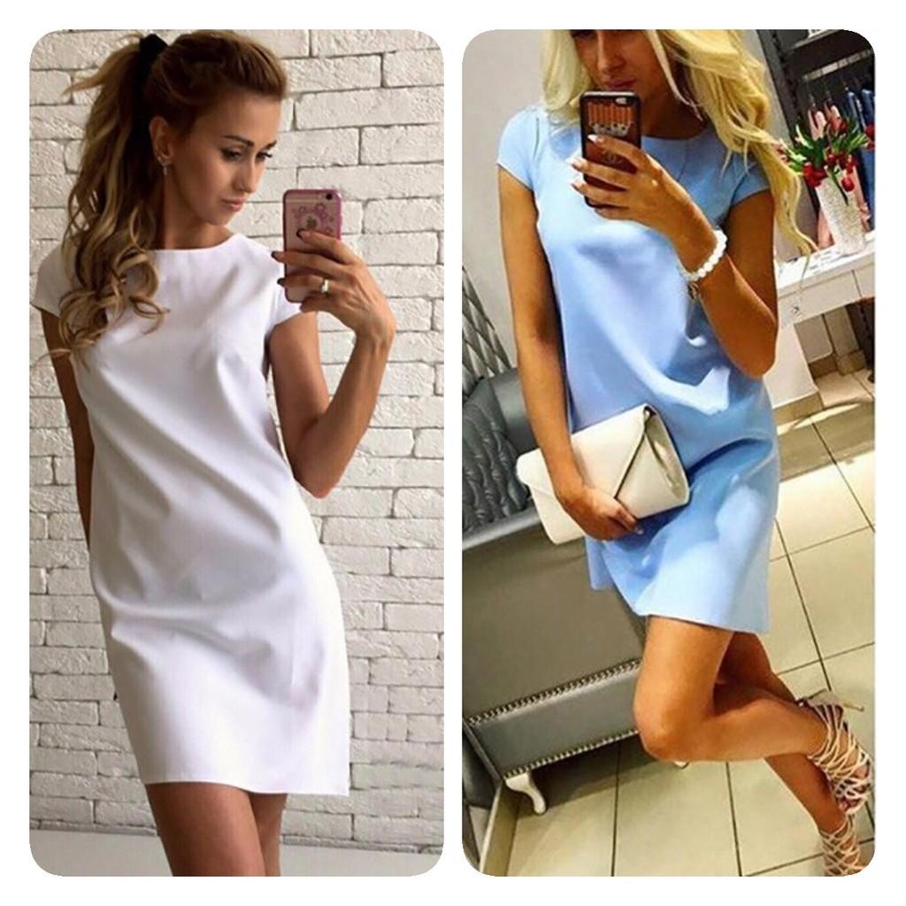 Stijlvolle Casual Jurk met Korte Mouwen, Ronde Hals en A-lijn Pasvorm in Vier Trendy Kleuren voor Jonge Vrouwen