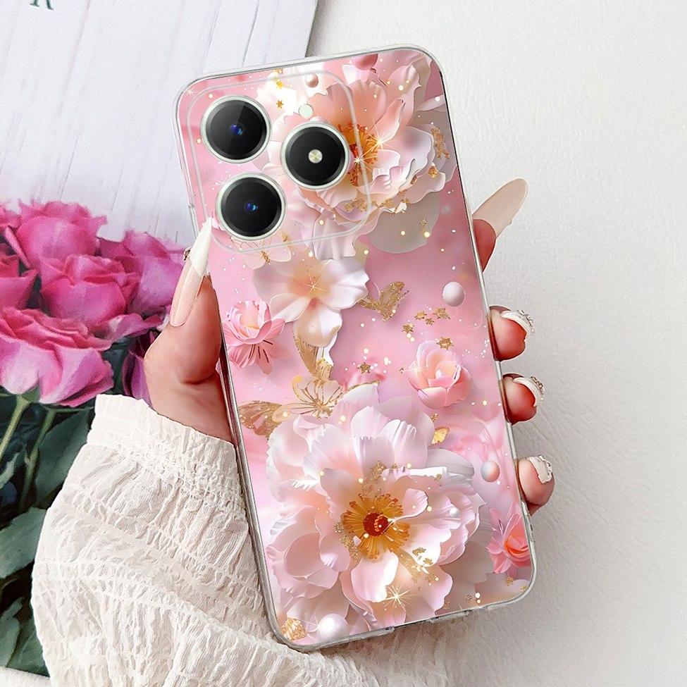 4G Clear For Realme Note 60 Case RMX3933 Luxury Butterfly Love Flowers Cool Lion Painted Phone Case For Realme Note 60X RMX3938