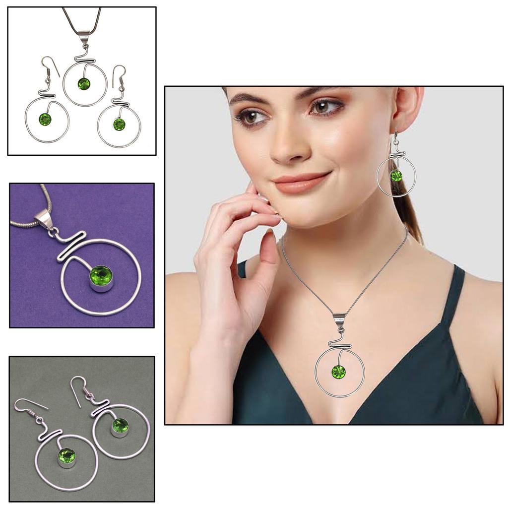 Schmuckset mit Peridot-Edelsteinanhänger und Quarz-Halskette, 45,7–50,8 cm