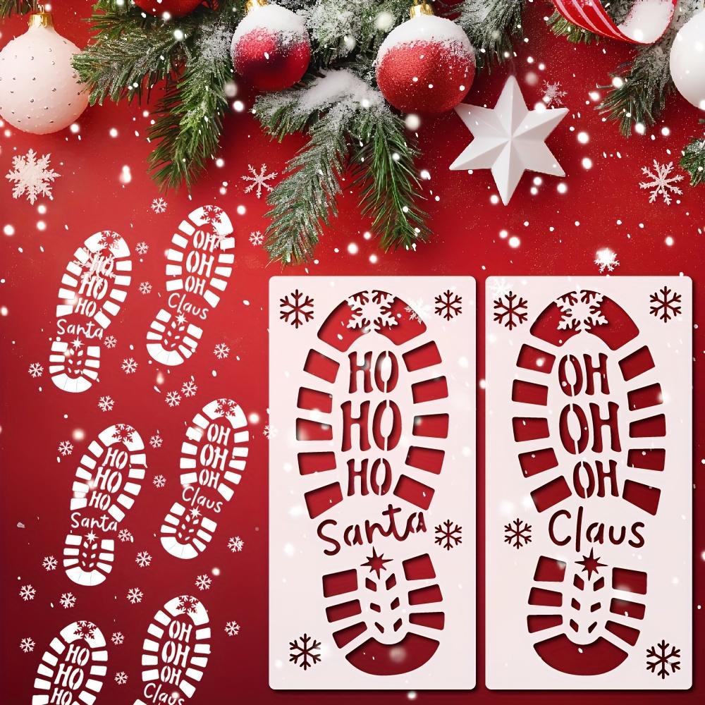 6-teiliges Set Weihnachtsschablonen zum Malen von Weihnachtsmann-Fußabdrücken, Weihnachtsmann-Stiefelabdrücken und Schneeflocken-Schablonen