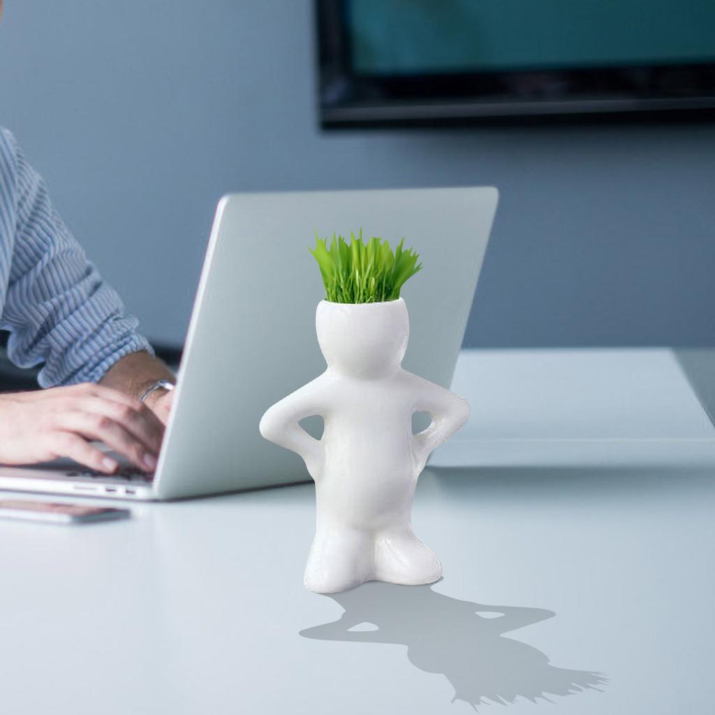 Bonsai Head Grass Hair Ceramic Plant Garden,Tree Doll Grass Pot