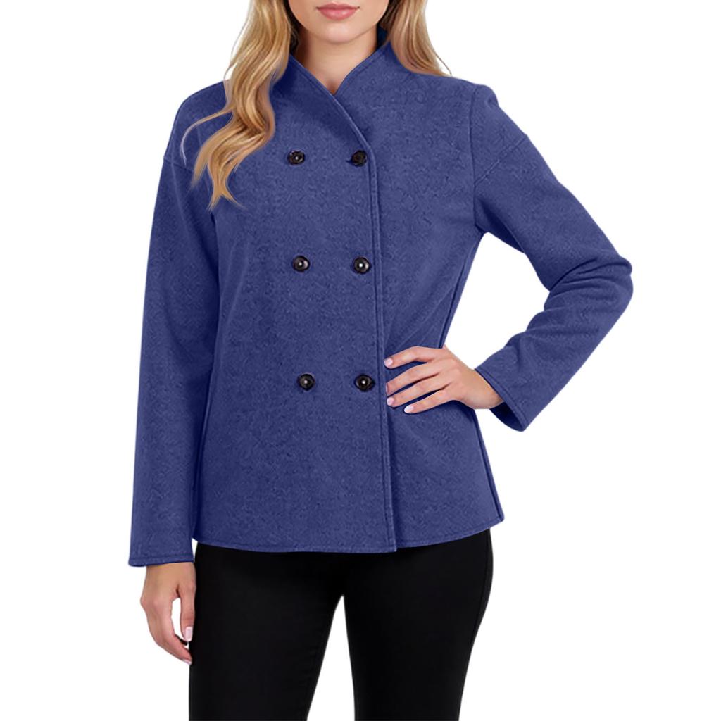 Ladies' Casual Temperament Double Breasted Solid Color V-neck Coat Jacket