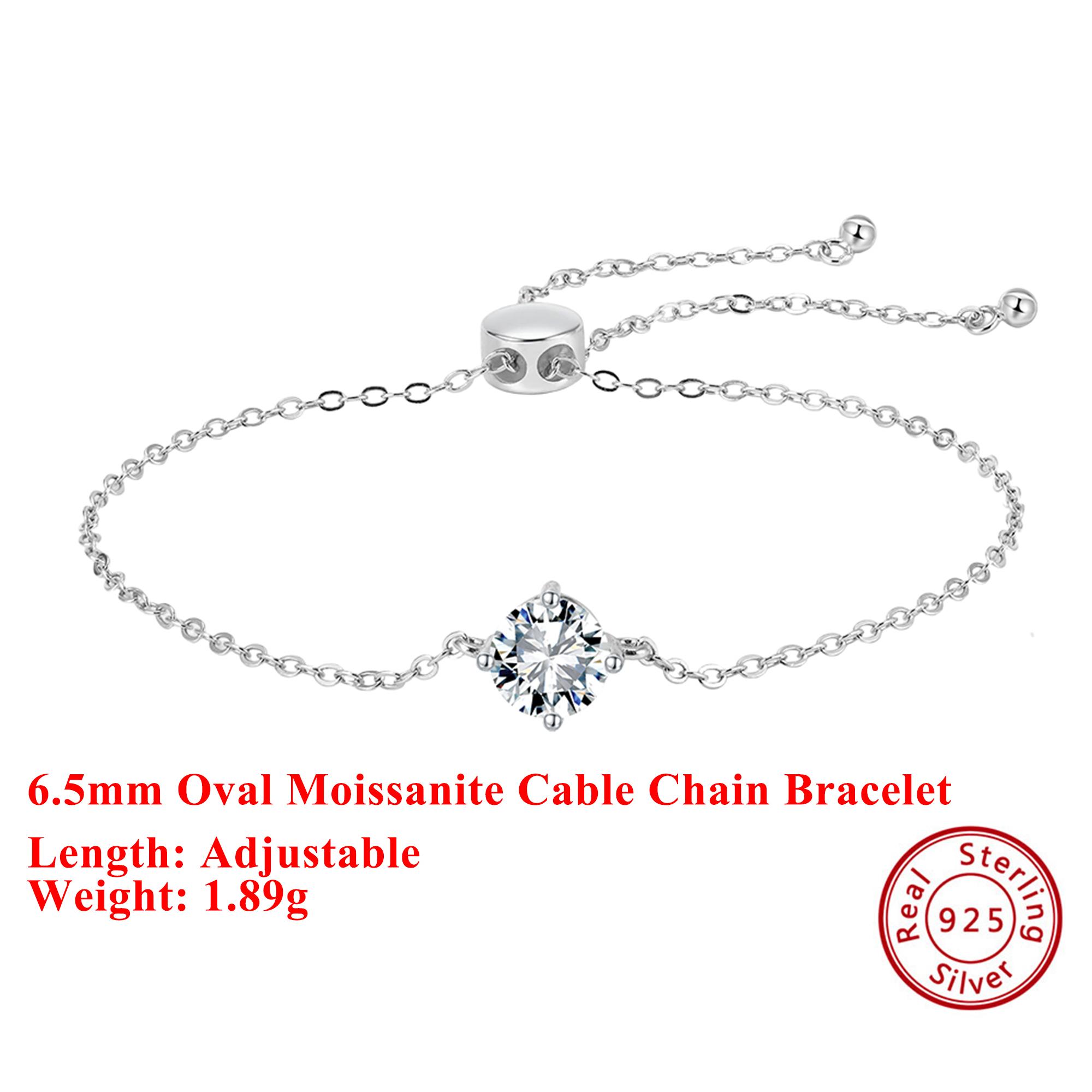 

EFFIE QUEEN 100% S925 Silver Oval Cut Moissanite Cable Chain Bracelet Simple Jewelry for Women, Men Birthdays Celebration MOB08 серебряный