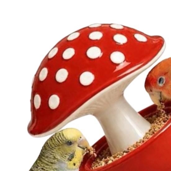 Jijijing Mushroom Bird Feeding Bowl, No Mess Pet Cage Feeder, Covered Food or Water Bowl for Small Animals Budgie Cockatiel Hamster