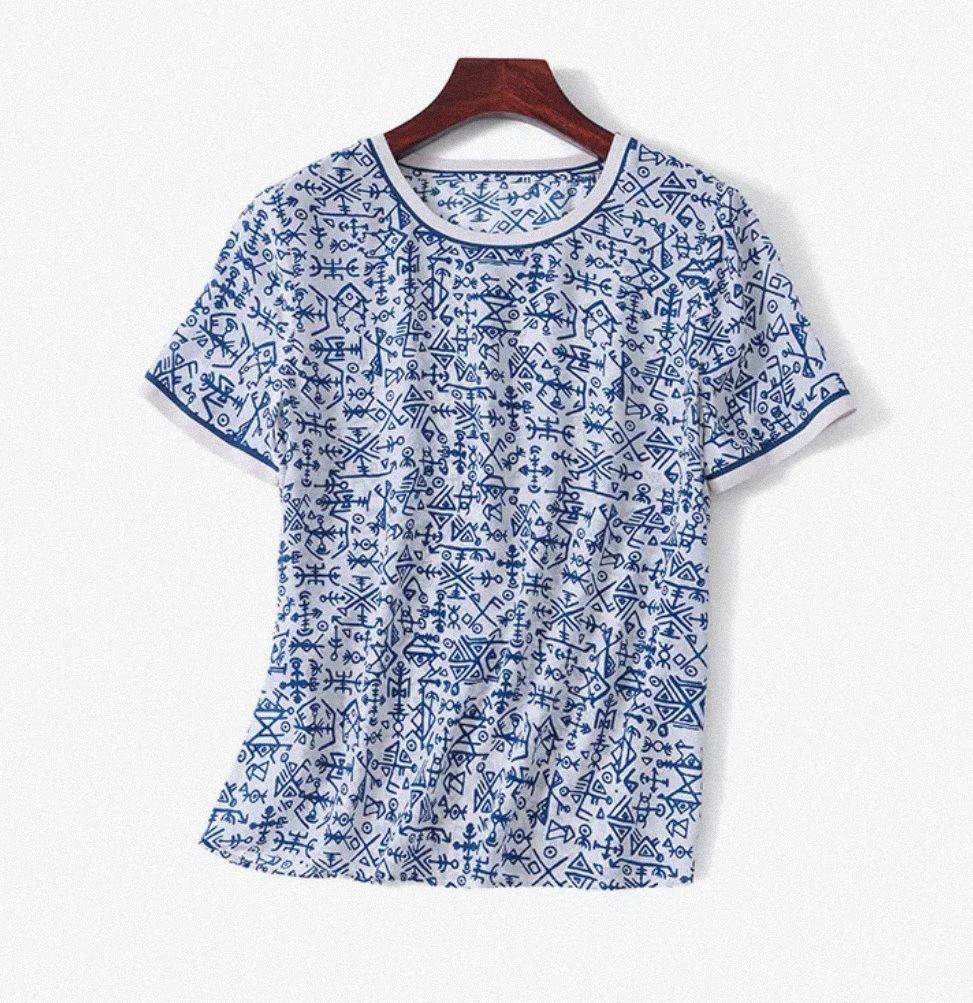 

Шелковый топ женская шелковая рубашка с принтом повседневная рубашка из шелка тутового дерева с коротким рукавом может сочетаться с брюками XXXL синий