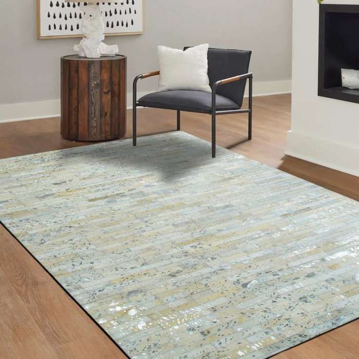 Tapis en cuir naturel recyclé gris argent 120x170