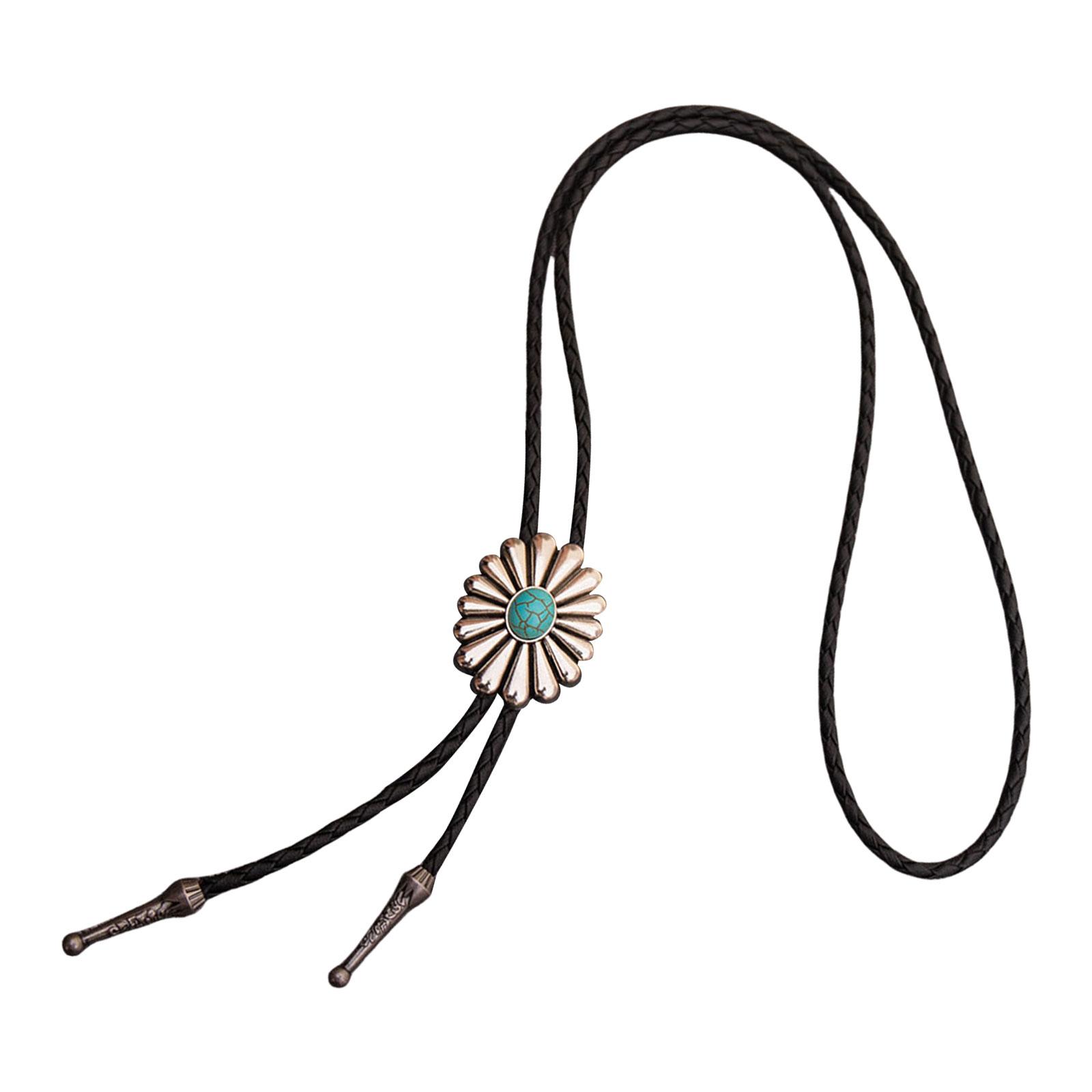 

Braided Shoestring Bolo Tie with Large Flower Charm Cowboy Necktie Necklace Country Bolo Tie Cowboy
