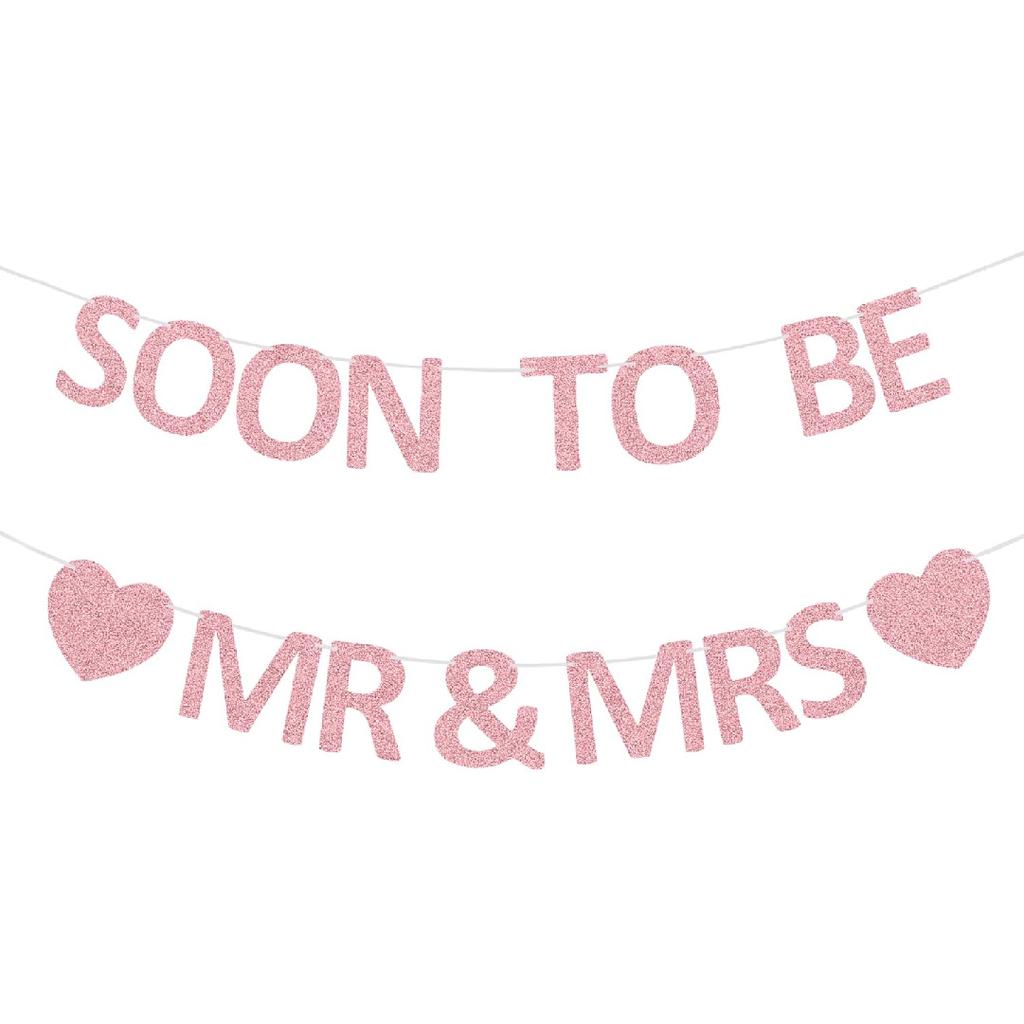 Mr & Mrs Banner Pre-strung Soon To Be Mr and Mrs Sign Glitter Engagement Banner for Bridal Shower Wedding Engagement Bachelorette Party Decorations