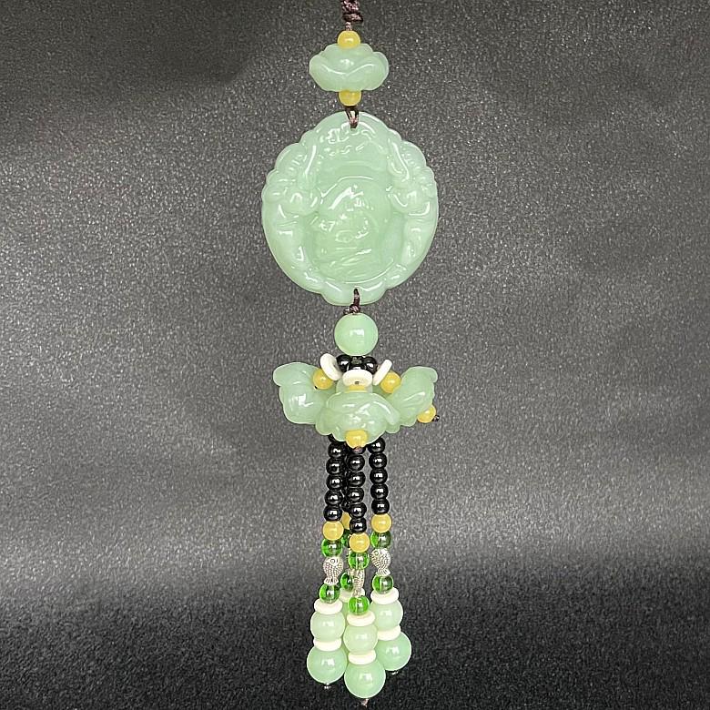 Green Jade Car Pendant: Pi Xiu and Lotus Ornament for Interior Peace